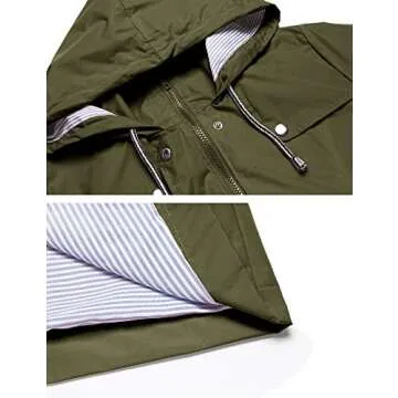 LOMON Raincoat Women Waterproof Long Hooded Trench Coats Lined Windbreaker Travel Jacket Army Green M