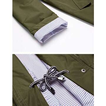 LOMON Raincoat Women Waterproof Long Hooded Trench Coats Lined Windbreaker Travel Jacket Army Green M