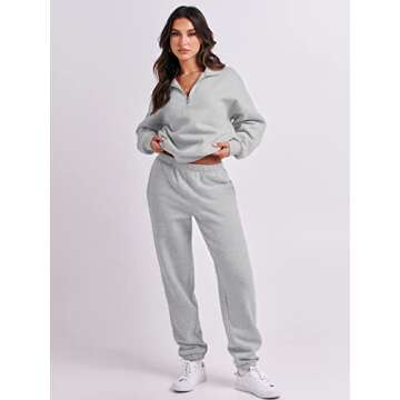 ANRABESS Women 2 Piece Outfits Sweatsuit Oversized Half Zip Sweatshirt Jogger Sweatpants Tracksuit Lounge Set 2024 Clothes Small