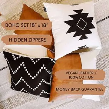 Boho Pillow Covers Set – Cotton and Faux Leather