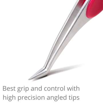 Beaditive High Precision Angled Tip Tweezers with Cushion Grip - 4.7" Craft Tweezers for Sewing, Bea...