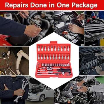 ZRW Ratchet Set,Ratchet Wrenches,46 Pieces 1/4 inch Drive Socket Ratchet Wrench Set,Slim Ratchet 3/8 Drive for Auto Repairing and Household, with Storage Case(Red)