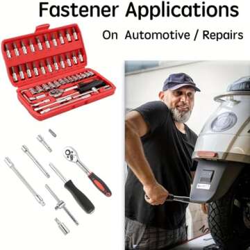 ZRW Ratchet Set,Ratchet Wrenches,46 Pieces 1/4 inch Drive Socket Ratchet Wrench Set,Slim Ratchet 3/8 Drive for Auto Repairing and Household, with Storage Case(Red)