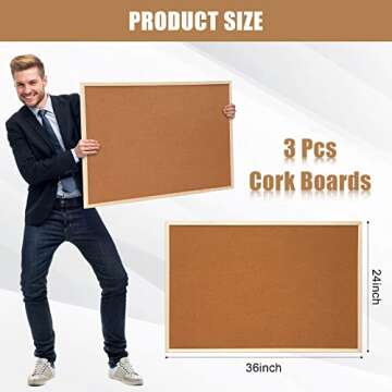 Wesiti 3 Pcs Cork Bulletin Board 24 x 36 Inches Cork Board Pine Wood Framed Corkboard with Pins Eye ...