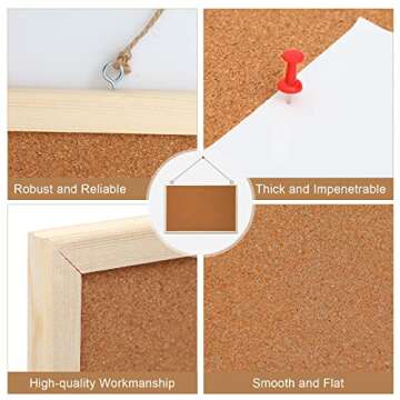 Wesiti 3 Pcs Cork Bulletin Board 24 x 36 Inches Cork Board Pine Wood Framed Corkboard with Pins Eye Bolts Ropes, Hanging Pin Board Picture Board Vision Board Notice Board for Office (Brown Border)