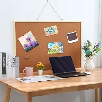Wesiti 3 Pcs Cork Bulletin Board 24 x 36 Inches Cork Board Pine Wood Framed Corkboard with Pins Eye Bolts Ropes, Hanging Pin Board Picture Board Vision Board Notice Board for Office (Brown Border)