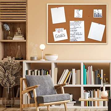 Wesiti 3 Pcs Cork Bulletin Board 24 x 36 Inches Cork Board Pine Wood Framed Corkboard with Pins Eye Bolts Ropes, Hanging Pin Board Picture Board Vision Board Notice Board for Office (Brown Border)