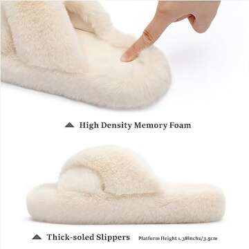 Chantomoo Women's Cross Slippers Memory Foam House Bedroom Slippers for Women Fuzzy Plush Comfy Faux Fur Lined Slide Shoes Anti-Skid Sole Trendy Gift Slippers Beige 5 6