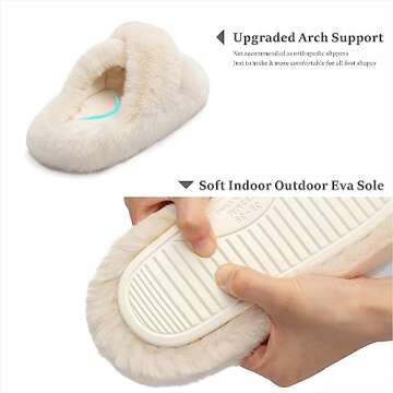 Chantomoo Women's Cross Slippers Memory Foam House Bedroom Slippers for Women Fuzzy Plush Comfy Faux Fur Lined Slide Shoes Anti-Skid Sole Trendy Gift Slippers Beige 5 6