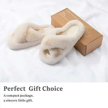 Chantomoo Women's Cross Slippers Memory Foam House Bedroom Slippers for Women Fuzzy Plush Comfy Faux Fur Lined Slide Shoes Anti-Skid Sole Trendy Gift Slippers Beige 5 6