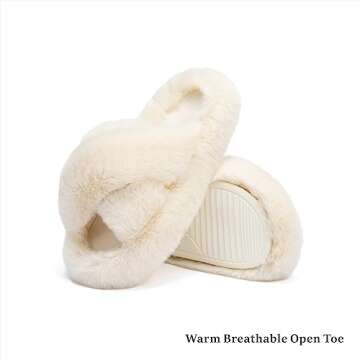 Chantomoo Women's Cross Slippers Memory Foam House Bedroom Slippers for Women Fuzzy Plush Comfy Faux Fur Lined Slide Shoes Anti-Skid Sole Trendy Gift Slippers Beige 5 6