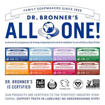 Dr. Bronner's - Pure-Castile Bar Soap (Tea Tree, 5 ounce, 6-Pack) - Made with Organic Oils, For Face, Body, Hair & Dandruff, Gentle on Acne-Prone Skin, Biodegradable, Vegan, Non-GMO