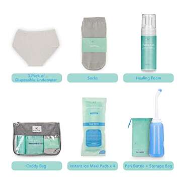 Mama & Wish Postpartum Recovery Kit - Includes Peri Bottle, Comfy Garments & Essentials for Women Af...