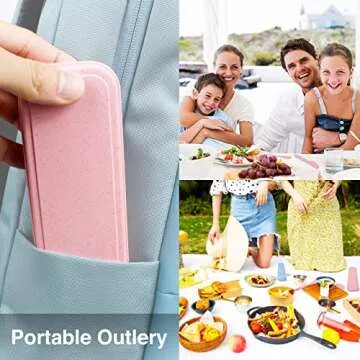 YDYTOP Reusable Travel Utensils Set with Case, Beige Wheat Straw Portable Knife Fork Spoons Tableware, Eco-Friendly BPA Free Cutlery for Kids and Adults as Travel Picnic Camping Utensils