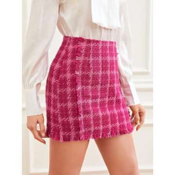 Floerns Women's Plaid High Waist Bodycon Mini Skirt Hot Pink Tartan M