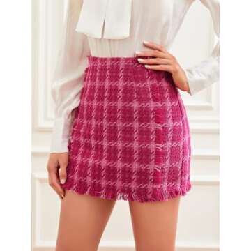 Floerns Women's Plaid High Waist Bodycon Mini Skirt Hot Pink Tartan M