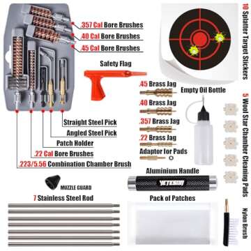 Gun Cleaning kit Pistol Rifle Handgun - Cleaner for .22, .357, .40, .45, 9mm, .223, 5.56 Caliber wit...