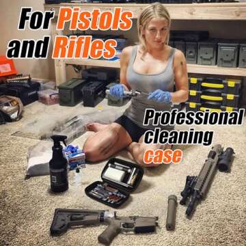 Gun Cleaning kit Pistol Rifle Handgun - Cleaner for .22, .357, .40, .45, 9mm, .223, 5.56 Caliber with Portable Case, Bronze Bore Brush, Chamber Brush, Brass Jag, Steel Pick, Patch Holder, Steel Rod