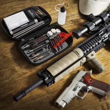 Gun Cleaning kit Pistol Rifle Handgun - Cleaner for .22, .357, .40, .45, 9mm, .223, 5.56 Caliber with Portable Case, Bronze Bore Brush, Chamber Brush, Brass Jag, Steel Pick, Patch Holder, Steel Rod