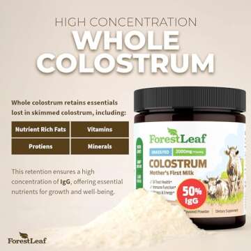 ForestLeaf Colostrum Powder 50% IgG Highest Pure Concentration, Grass Fed Colostrum Supplement for G...