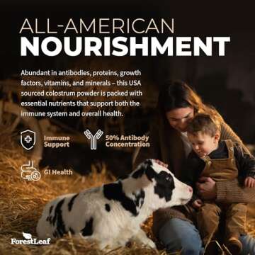 ForestLeaf Colostrum Powder 50% IgG Highest Pure Concentration, Grass Fed Colostrum Supplement for Gut Health, Immune Support and Muscle Recovery, Bovine Colostrum for Humans, Unflavored, 45 Servings