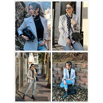 ROSKIKI Basic Open Front Lapel Button Slim Cardigan Roll Up Sleeve Blazer for Women Gray Large