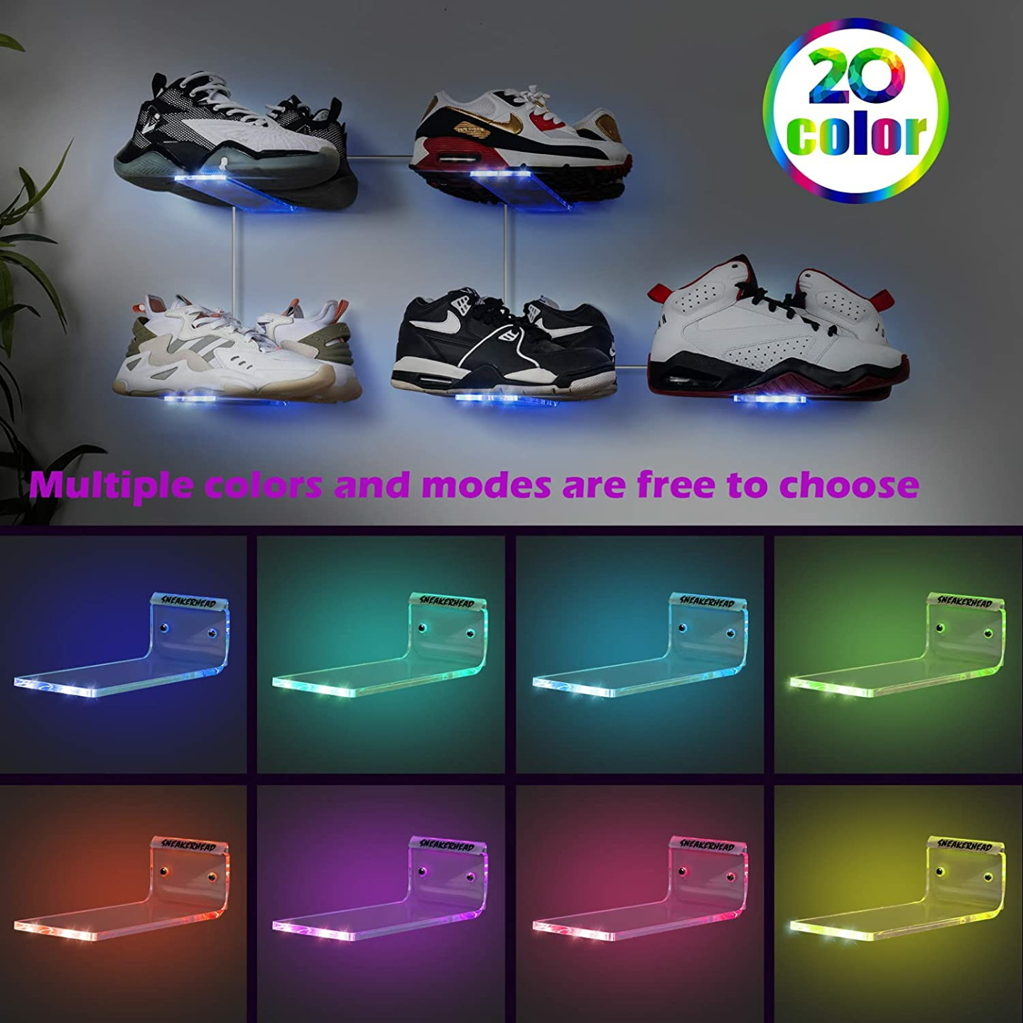LED Floating Shoe Shelf Set of 5 with Glow Options