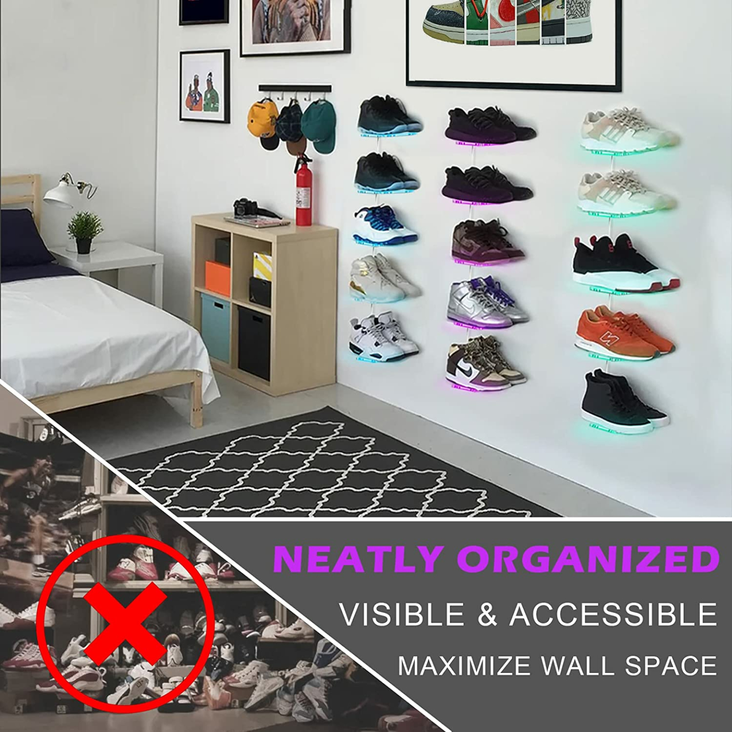 LED Floating Shoe Shelf Set of 5 with Glow Options