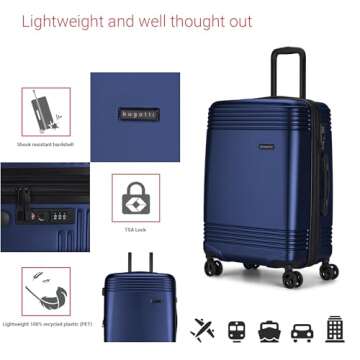 Bugatti Nashville Collection 3 Piece Hard Shell Luggage Set, Expandable Suitcases with 360-Degree Sp...