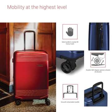 Bugatti Nashville Collection 3 Piece Hard Shell Luggage Set, Expandable Suitcases with 360-Degree Spinner Wheels, Retractable Handle, 20 Inch Carry On, 24 Inch Mid-size, 28 Inch Large Bags, Navy