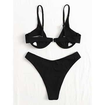 Verdusa Women's 2 Piece Triangle Bikini High Cut Bathing Suit Swimwear Black S