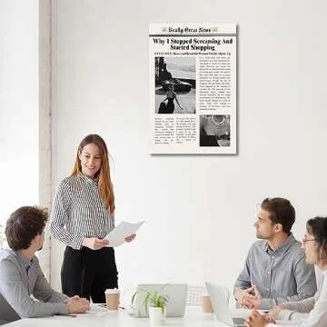 Ureyo Vintage Funky Canvas Wall Art Trendy Girl Inspirational Quotes Poster Black and White Newspapers Disco Bar Cart Prints Modern Preppy Wall Decor for Dorm Apartment Bedroom