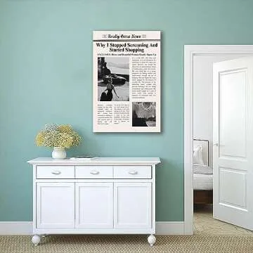 Ureyo Vintage Funky Canvas Wall Art Trendy Girl Inspirational Quotes Poster Black and White Newspapers Disco Bar Cart Prints Modern Preppy Wall Decor for Dorm Apartment Bedroom