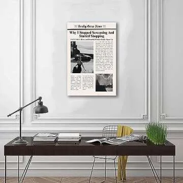 Ureyo Vintage Funky Canvas Wall Art Trendy Girl Inspirational Quotes Poster Black and White Newspapers Disco Bar Cart Prints Modern Preppy Wall Decor for Dorm Apartment Bedroom