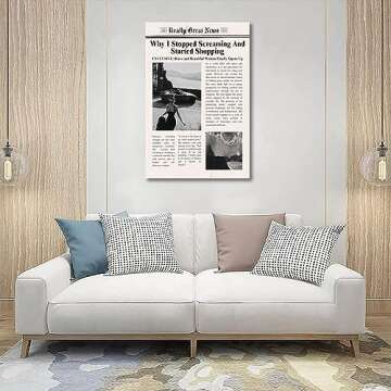 Ureyo Vintage Funky Canvas Wall Art Trendy Girl Inspirational Quotes Poster Black and White Newspapers Disco Bar Cart Prints Modern Preppy Wall Decor for Dorm Apartment Bedroom