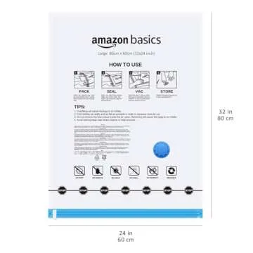 Amazon Basics Vacuum Compression Space Saving Storage Bags with Hand Pump, Large, Pack of 5, Clear