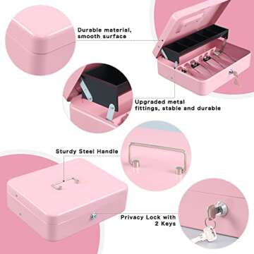 xydled Cash Box with Money Tray and Key Lock - Lightweight and Durable Security Solution in Pink