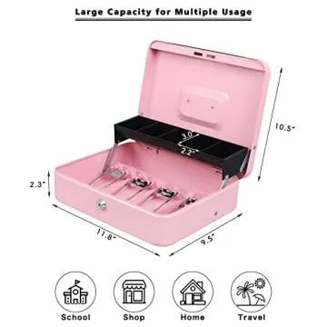 xydled Cash Box with Tiered Design and Key Lock