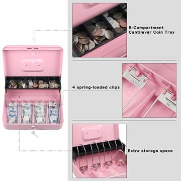 xydled Cash Box with Tiered Design and Key Lock
