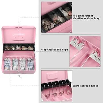 xydled Cash Box with Tiered Design and Key Lock