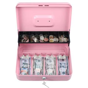 xydled Cash Box with Tiered Design and Key Lock