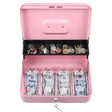 xydled Cash Box with Tiered Design and Key Lock