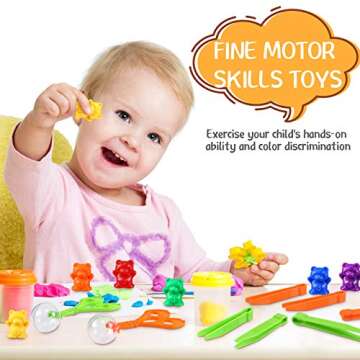 74 Pieces Counting Sorting Bears Fine Motor Skills Handy Scoopers Set Includes 60 Cute Rainbow Sorting Bears, 6 Jumbo Tweezers, 2 Scissors Clips and 6 Colorful Cups for Children Over 6