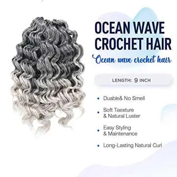 ToyoTree Ocean Wave Crochet Hair - 9 Inch Ombre Gray Short Curly Deep Wave Extensions