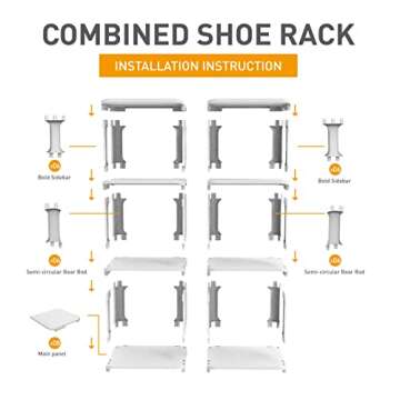 Amllas Shoe Rack for Closet, Stackable , Adjustable Shoe Organizer Shelf for Entryway, Small Shoe Storage Space Saver for Women Kids