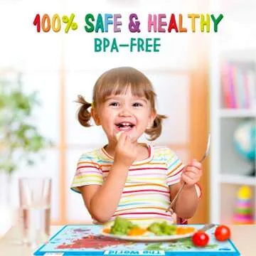 Merka Placemats for Kids, 4 Pack Educational Placemats for Dining Table, No-Slip, Washable, Reusable, Learning Solar System, Human Body Chart, World Geography, and USA Map