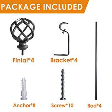 QITERI Drapery Window Curtain Rod,3/4" Diameter Single Curtain Rod with Twisted Cage Finials,Adjustable Length from 48" to 86",Pewter,2 Pack