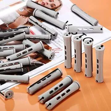 WILLBOND 60 Pcs Perm Rods Natural Long Short Hair Perm Rods with Elastic Rubber Band Non Slip Plastic Perming Cold Wave Kit for Women Hairdressing Styling Tool(0.59 Inch,Gray)