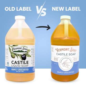 Vermont Castile Soap Unscented, Gentle Liquid Soap for Sensitive Skin & Natural Body Wash, Organic H...