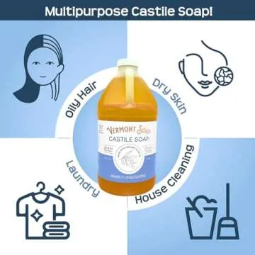 Vermont Castile Soap Unscented, Gentle Liquid Soap for Sensitive Skin & Natural Body Wash, Organic Hair Shampoo for Oily Hair, Aloe Castile Soap for Men & Women - 64 Oz
